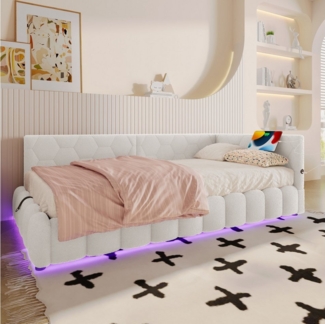 Odikalo Stauraumbett Polsterbett Daybett Tagesbett Schlafsofa USB 90/140x200cm Weiß/Rosa