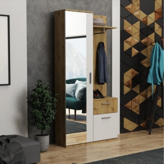 Beautysofa Kompaktgarderobe Justin (Schuhschrank, Kleiderhaken, Garderoben-Set mit Spiegel) Spiegelschrank