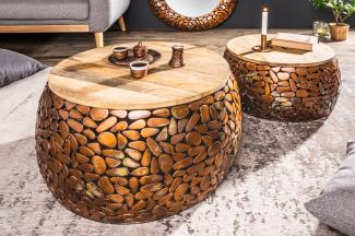 Extravagantes Couchtisch 2er Set PIEDRA Aluminium Mangoholz ca. 65cm Mosaik Handgearbeitet