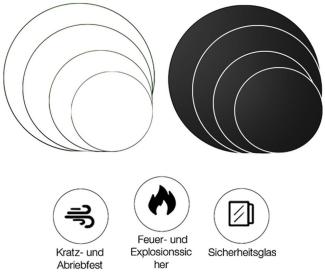 Mucola Glastisch Kaminglas Tischplatte Bodenplatte Rund Funkenschutz Sicherheitsglas (Stück, 1-St, Glasplatte), ESG Sicherheitsglas