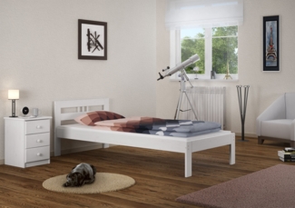 Einzelbett Futonbett 100x200 Kieferbett Massivholz weiß Bettgestell ohne Zubehör 60.64-10 W oR