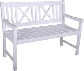 Gartenbank NICE 2-Sitzer - 120cm Breit, Eukalyptus, Weiß | Terrassenbank Wetterfest Sitzbank Outdoor Bank