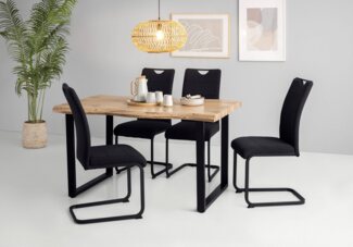 HELA Essgruppe GISELLE Esszimmer, Essgruppe, Sitzgruppe TOPSELLER!, (Set, 5-tlg, 5er Set, Tisch plus 4 Stühle), Esstisch U-Gestell Metall, Tischplatte mit Baumkante, OTTOs Choice