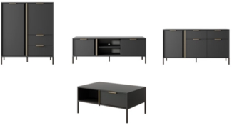 Wohnzimmer-Set Lars Wohnwand Couchtisch 4-tlg anthrazit gold