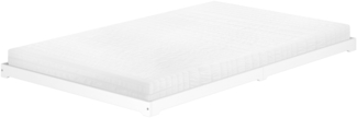 Weißes Bodenbett platzsparend extra niedrig in Überlänge 140x220 Kiefer V-60.47W-14-220Rollrost und Matratze inkl.