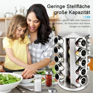 KingLux Gewürzregal 360° Rotation Fünflagig Gewürzregal Stehend mit 20Stk. Gewürzgläser, 1-tlg.