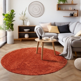 SIMPEX24 Teppich Unicolor - Einfarbig, Rund, Höhe: 30 mm, Einfarbig Runder Teppich Wohnzimmer Shaggy Versch. Farben und Größen