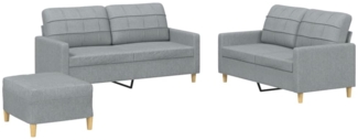 vidaXL 3-tlg. Sofagarnitur mit Kissen Hellgrau Stoff 3201282