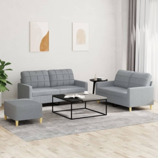 vidaXL 3-tlg. Sofagarnitur mit Kissen Hellgrau Stoff 3201282