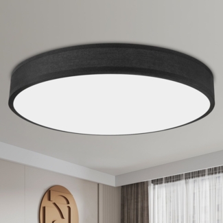 ZMH Deckenlampe LED Deckenleuchte Wohnzimmer Rund Schwarz Modern Stoff Schlafzimmerlampe 3000K 12W Warmwei? Lampe mit Stoffschirm Schlafzimmer Lampenschirm Stoffdeckenlampe fr Kche Flur ?30CM