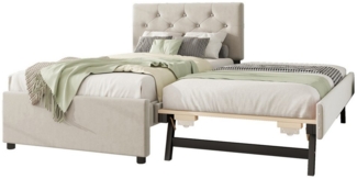 Odikalo Polsterbett Bettgestell Jugendbett Lattenrost Rollcontainer 90/140x200 Rosa Beige