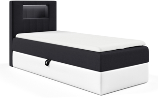 MEBLINI Kinderbett mit Bettkasten GARETH 1 100x200 Links – H3/Schwarz Samt Gepolstert Einzelbett mit Matratze - Polsterbett mit Stauraum - Bett mit Kopfteil – Stauraumbett