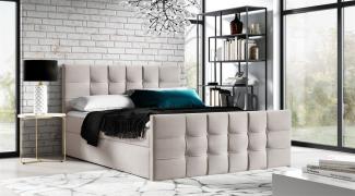 Boxspringbett Schlafzimmerbett NOEL 140x200cm Stoff Beige inkl. Bettkasten