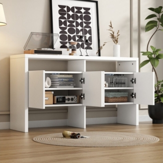 MODFU Sideboard Flurschrank mit 2 offenen Fächern (Sideboard/Flurschrank mit 2 offenen Fächern & 4 Türen – Moderner Stauraum für Wohnzimmer, Flur oder Küche, B140/D35/H75 cm), mit 2 offenen Fächern und 4 Türen