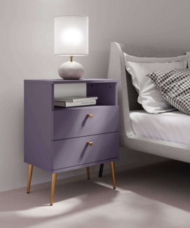 INOSIGN Nachttisch Elyria, Metallgriffe, FSC-zertifizierter Holzwerkstoff (Nachtkommode B/T/H 50/34/69cm), mit 2 Schubladen, 1 offenes Fach, viele Farben mit goldfb. Details