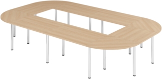 bümö Konferenztisch O-Form 400x240 cm großer Besprechungstisch in Eiche, Besprechungstisch mit Chromfüßen, Meetingtisch für 14 Personen, Tisch für Besprechungsraum & Meeting, SETK5-E-C