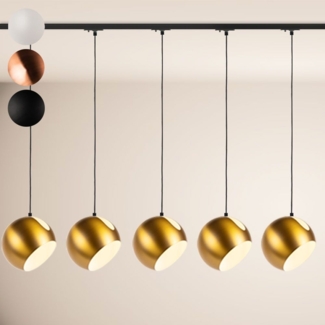 s.luce Ball Hängelampe 1-Phasen-Schiene Ø 30cm Mitteleinspeiser Gold