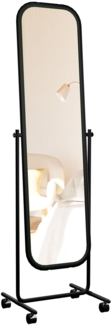 Standspiegel TRIEST - Metall Schwarz 48x45x166 cm | Mobiler Ganzkörperspiegel Freistehender Spiegel Mit Rollen