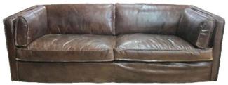 Casa Padrino Echtleder Wohnzimmer Sofa Vintage Dunkelbraun 225 x 99 x H. 73 cm - Luxus Möbel
