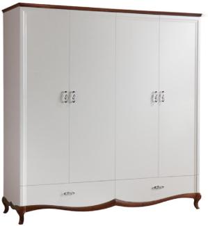 Casa Padrino Luxus Art Deco Schlafzimmerschrank Weiß / Dunkelbraun 204,4 x 62,5 x H. 209,5 cm - Kleiderschrank mit 4 Türen und 2 Schubladen - Schlafzimmermöbel