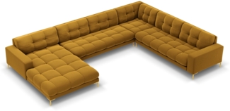 Micadoni Wohnlandschaft Mamaia 7-Sitzer Samtstoff Gelb Metall Gold Rechts