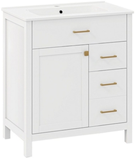 COSTWAY Waschbeckenunterschrank mit Waschbecken, Schubladen & Schrank 76x46,5x86 cm, Weiß