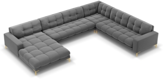 Micadoni Wohnlandschaft Mamaia 7-Sitzer Samtstoff Hellgrau Metall Gold Rechts