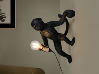 LED Wandleuchte mit Stecker und Schalter Affenlampe Schwarz, Höhe 36,5cm