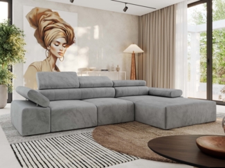 Ecksofa mit Relax-funktion, Elektrisch verstellbarer Sitz, L-förmige Ecke mit Armlehnen, Wellenfeder - RILASSO - rechts Seite