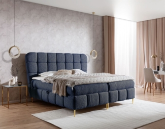 Boxspringbett Schlafzimmerbett GRAZIA 180x200cm Stoff Corbett Dunkelblau