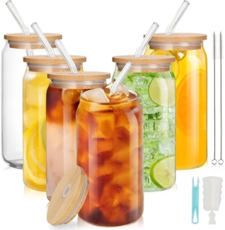 Cocktail Gläser Set 16oz mit Deckel Strohhalm 6pcs Dosenform Longdrinkgläser