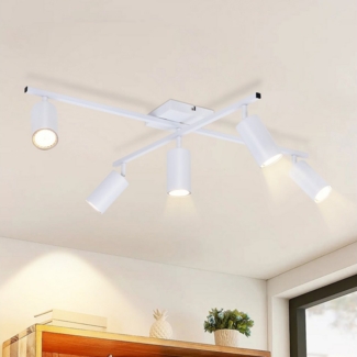 ZMH Deckenstrahler 5 Flammig Schwarz/Weiß GU10 Spots Deckenlampe für Schlafzimmer, Einfache Installation, ohne Leuchtmittel, Wohnzimmerlampe 350° Schwenkbar Modern Strahler