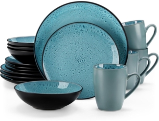 16-tlg. BUBBLE Steinzeug Tafelservice Set Vintage grün