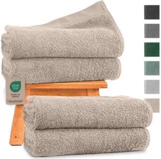 Hausfelder Duschtücher Premium Duschtuch 4er Set (Beige, 4 Duschtücher 70x140 cm), (4-St), 100% Baumwolle, weich, saugfähig, Uni-Farben