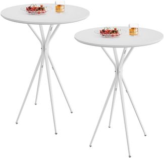 VASAGLE Stehtisch 2er Set, Bartisch, hoher runder Tisch, Küchentisch, Metallgestell, 60 x 60 x 105 cm, Tisch für Küche, Wohnzimmer, Esszimmer, einfache Montage, wolkenweiß-mattweiß LBT224W01