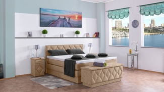 Meisterbetten Boxspringbett Yara 200x200 in DS-Beige, Matratzenbezug Nano, Ergoflex-Topper