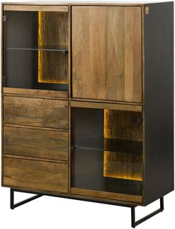Highboard Mango / Altholz 111 x 47 x 145 schwarz / natur lackiert DAVIS #30