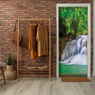 Wallarena Türtapete Selbstklebend Wald Wasserfall Natur 3D Effekt Türposter Tür 91x211, Glatt, 3D-Optik, Türtapete Selbstklebend