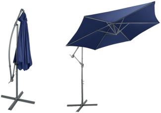 Alu Sonnenschirm Ampelschirm Ø 3m UV30+ Kurbelschirm mit Standfuß Garten blau