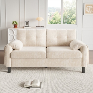 KLAM HOME Sofa Modernes 2-Sitzer Sofa, bequemes Polstersofa aus Chenille Stoff, Polstermöbel im skandinavischen Design, mit dicken Kissen, gemütliche Couch für Wohnzimmer, Schlafzimmer, kleine Wohnung