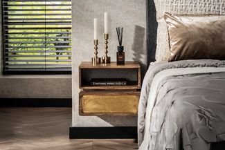 KAWOLA Nachttisch BRASY hängend Mangoholz braun 1 Schublade 33 x 30 x 40 cm