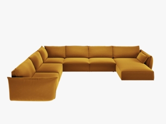 Micadoni Panorama-Ecksofa Kaelle 8-Sitzer Links Samt Bluvel Gelb