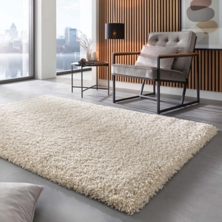 TaraCarpet Langflor-Teppich Ragolle Twilight, rund, Höhe: 60 mm, Shaggy Hochflorteppich weiß Wohnzimmer Schlafzimmer 120 rund