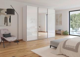 rauch Kleiderschrank, Schwebetürenschrank KULMBACH, 3-türig, 1 Spiegeltüre, inkl. Türdämpfer und weiterem Zubehör, Hochglanz Weiß/Alpinweiß, 271 x 231 x 62 cm