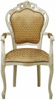 Casa Padrino Luxus Barock Esszimmer Stuhl mit Armlehnen Gold / Creme - Barock Esszimmer Möbel