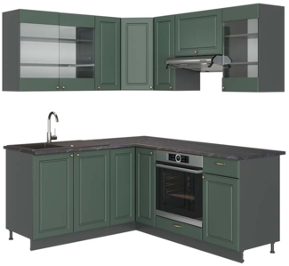 Eckküche Fame-Line Grün-Gold Landhaus/Anthrazit 190 x 60 cm , AP Anthrazit Vicco