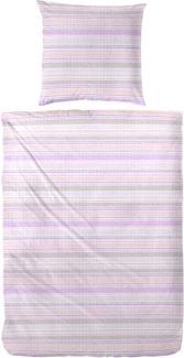Baumwoll Seersucker Bettwäsche gestreift 135x200 cm lila/grau