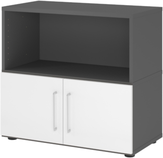 bümö flexi Aktenschrank klein mit Flügeltüren & 1 Regalfach in Graphit/Weiß, Büroschrank mit werkzeuglosem Schnellmontage-Klicksysten in modularer Bauweise, FW28T1KG-G-W-BS