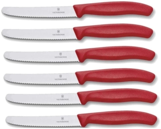 Victorinox | Tafelmesser Set | 6er Set | Swiss Classic | roter Griff | ideal für den täglichen Gebrauch | spülmaschinengeeignet | hochqualitative Klinge