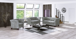 S-Style Möbel Polstergarnitur Chesterfield Rainsburg 3+2+1 aus Samt-Stoff mit Holzfüßen, (1x 3-Sitzer-Sofa, 1x 2-Sitzer-Sofa, 1x Sessel), mit Wellenfederung
